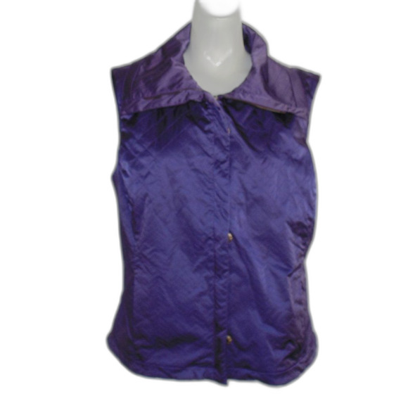 ST.JOHN SPORT Vest, L, Purple Quilted, Big Collar Zipper, Pockets - Picture 13 of 16